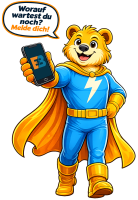 EB Energiebär hält Handy